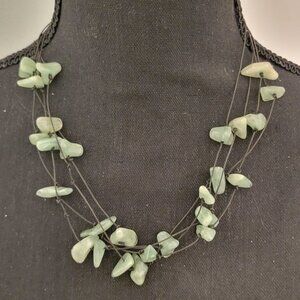 Short 4 tiered green stone necklace